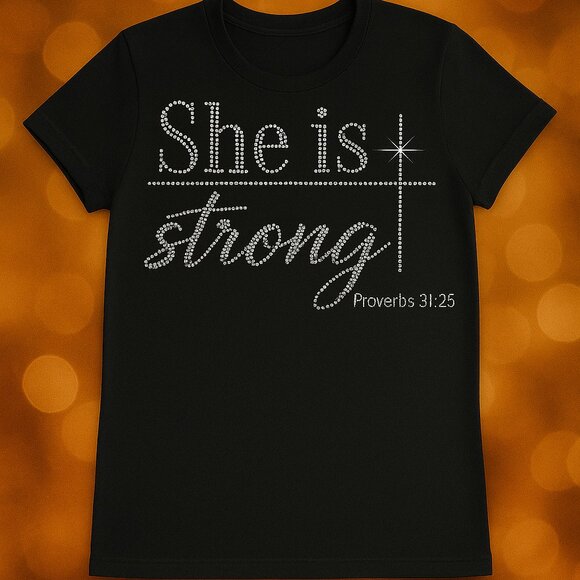 Tops - ✨ She Is Strong Rhinestone Faith Tee – Proverbs 31:25 ✨